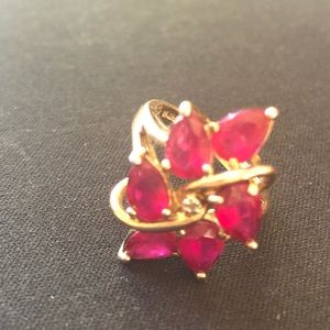 Ruby cluster ring 14k over sterling silver